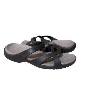 Crocs Sandals Womens 9 Black Strappy Slip On Slides Comfort Lightweight